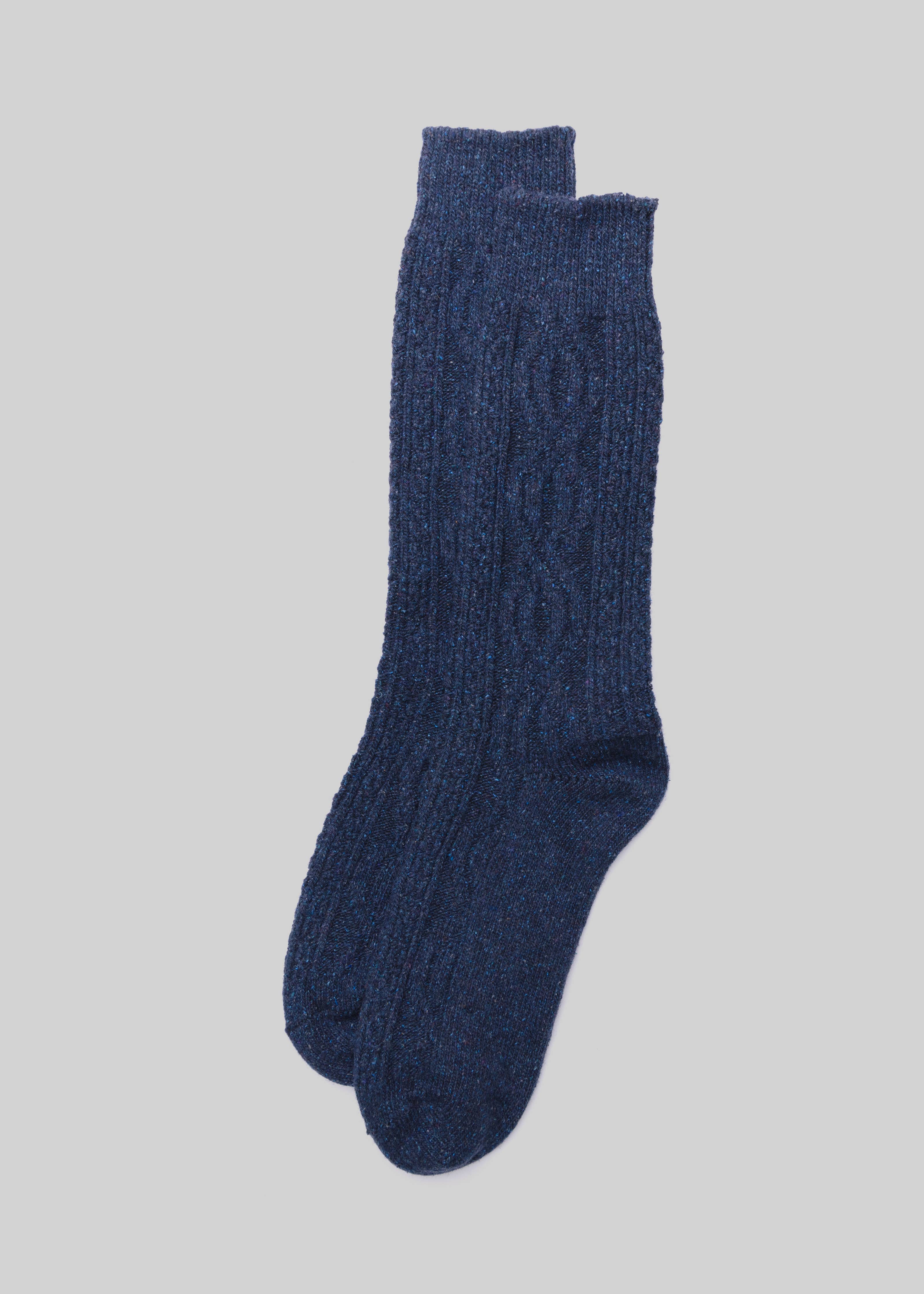 Wool Silk Cable Knit Socks | Navy | American Trench – Manready