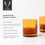 Admiral Hand Etched Crystal Rocks Glasses | Amber | Viski