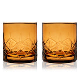 Admiral Hand Etched Crystal Rocks Glasses | Amber | Viski