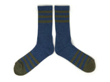 Tread Lightly: Heather Stripes Socks | Navy + Olive | The Ampal Creative