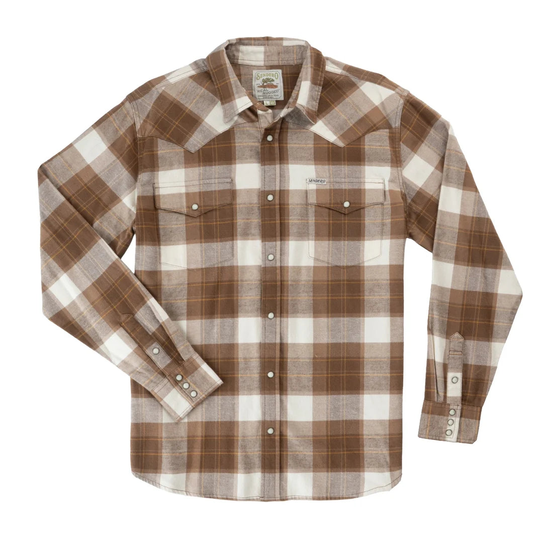 Durango Flannel Pearlsnap Shirt | Woodrow Plaid : Saddle | Sendero