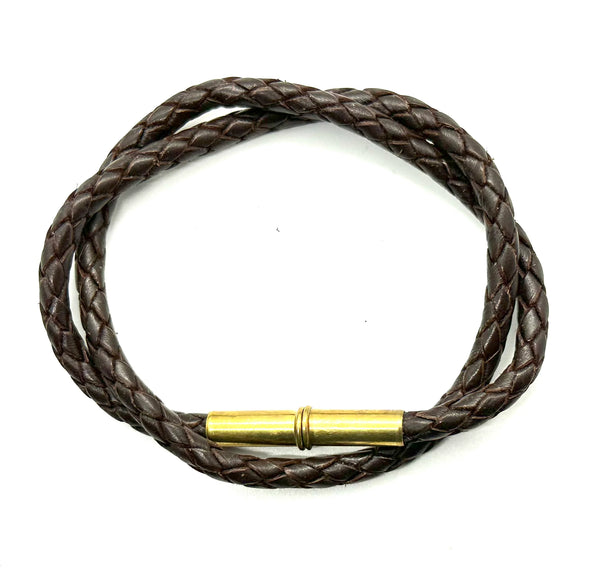 Flint Bolo Bracelet | Leather Braided .22 | Brown | Tres Cuervos