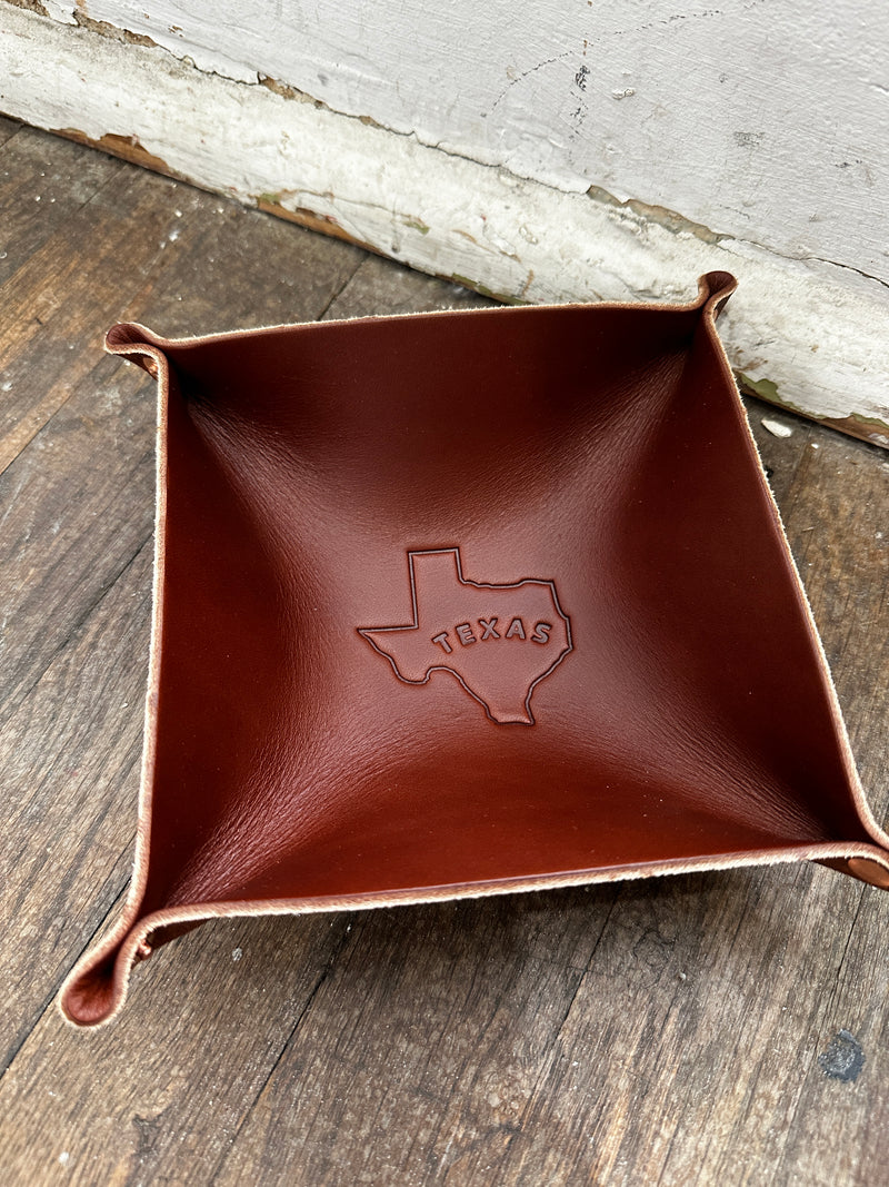 Leather Valet Tray | TX Outline | Manready Mercantile