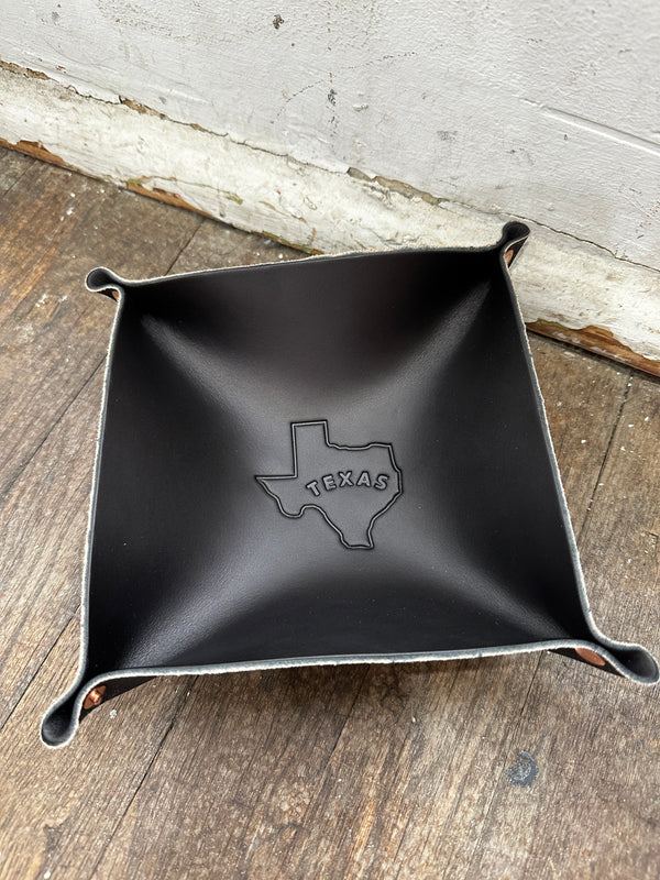 Leather Valet Tray | TX Outline | Manready Mercantile