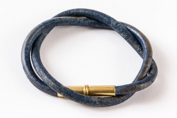 Flint Bracelet | Leather Smooth .22 | Indigo Double Wrap | Tres Cuervos