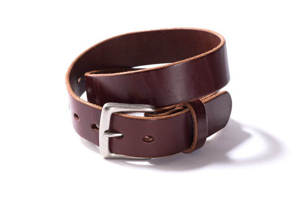 Hand Stitched Leather Belt | Dark Brown + Nickel | Manready Mercantile