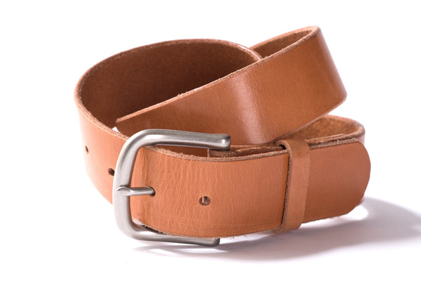 Hand Stitched Leather Belt | Light Brown + Nickel | Manready Mercantile