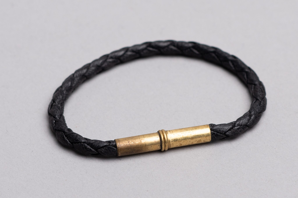 Flint Bracelet | Leather Braided .22 | Black Single Wrap | Tres Cuervos