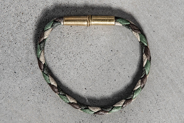 Flint Bracelet | Leather Braided .22 | Camo Single Wrap | Tres Cuervos