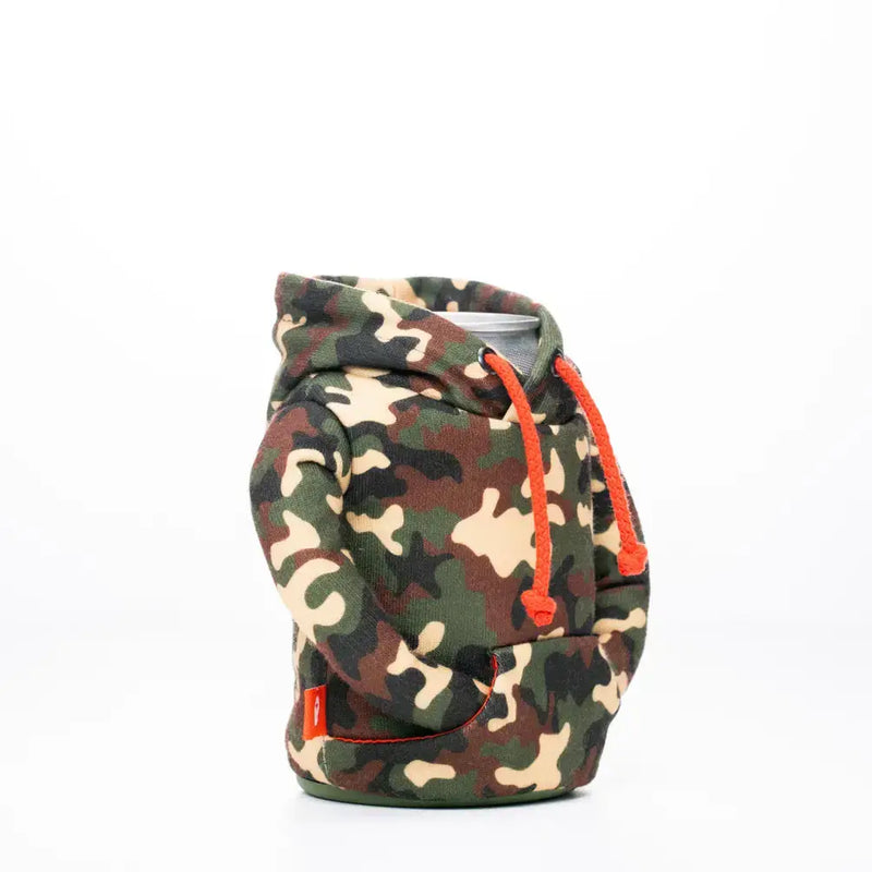 The Hoodie Insulated Can Cooler | Woodsy Camo + Puffin Red | Puffin Drinkwear