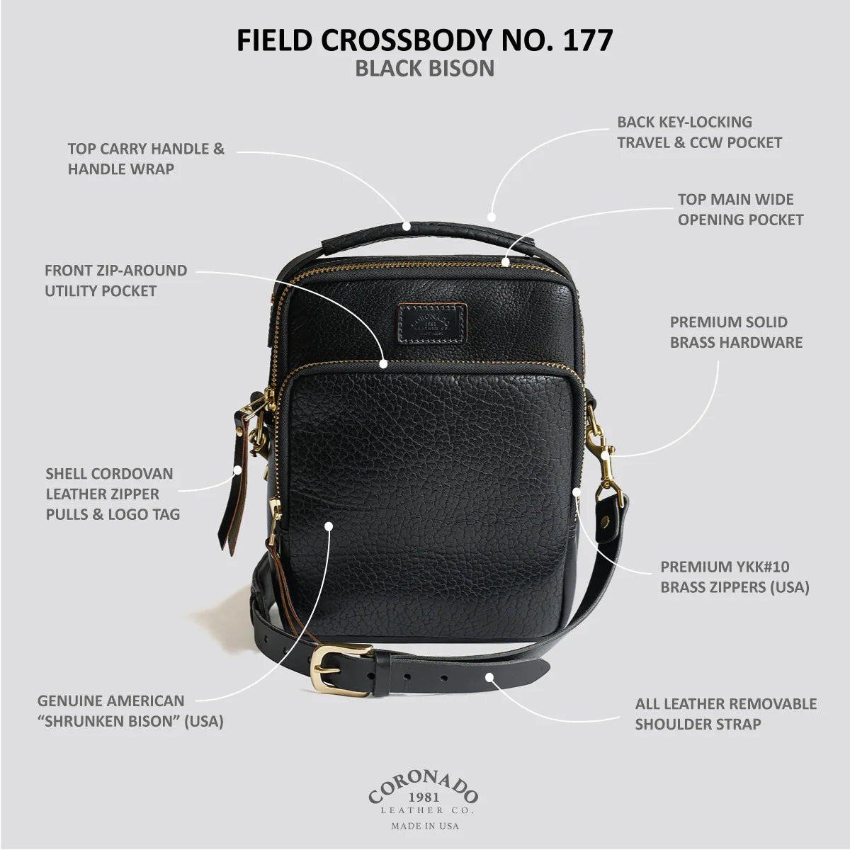 ビオセル Bison Field Crossbody #177 | Black | Coronado Leather – Manready