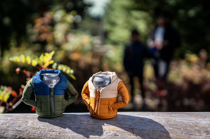 The Puffy Insulated Can Cooler | Olive Green + Sailor Blue | Puffin Drinkwear