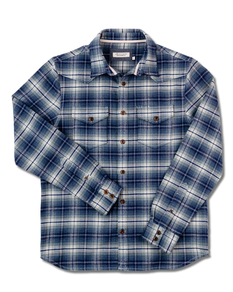 Winter Flannel Western Shirt | Storm Blue | Ace Rivington
