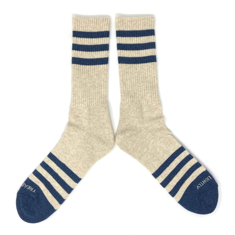 Heather Stripe Socks | Cream and Navy | The Ampal Creative