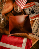 Leather Valet Tray | TX Outline | Manready Mercantile