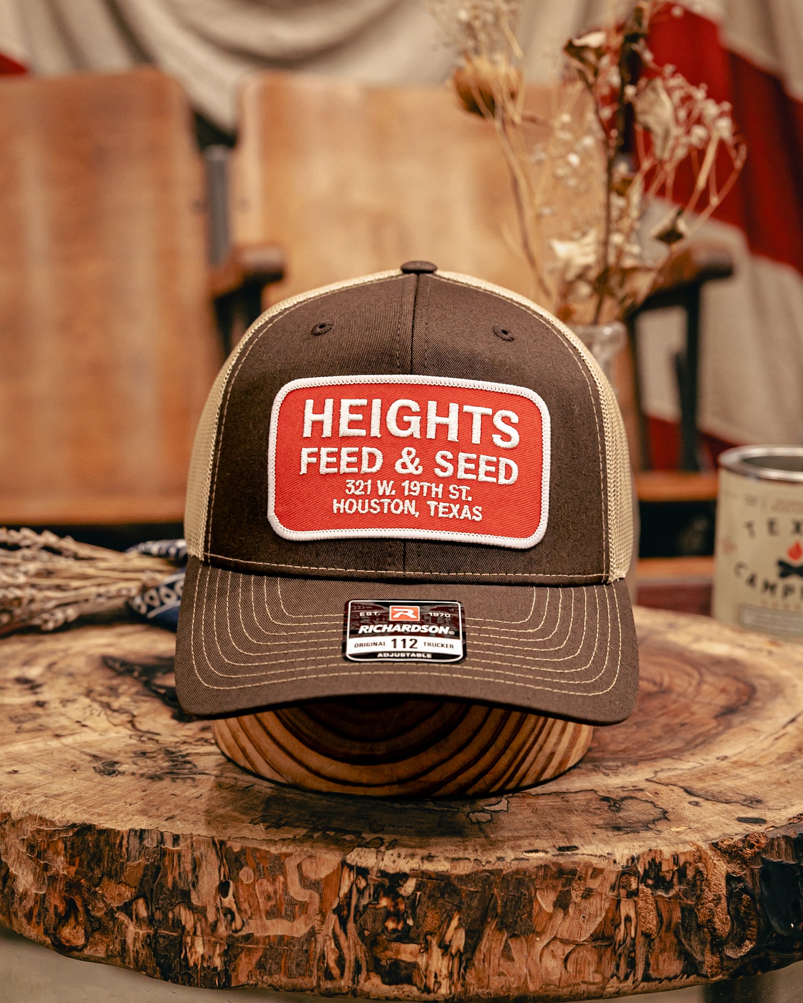 112 Richardson Hat | Heights Feed & Seed | White and Red