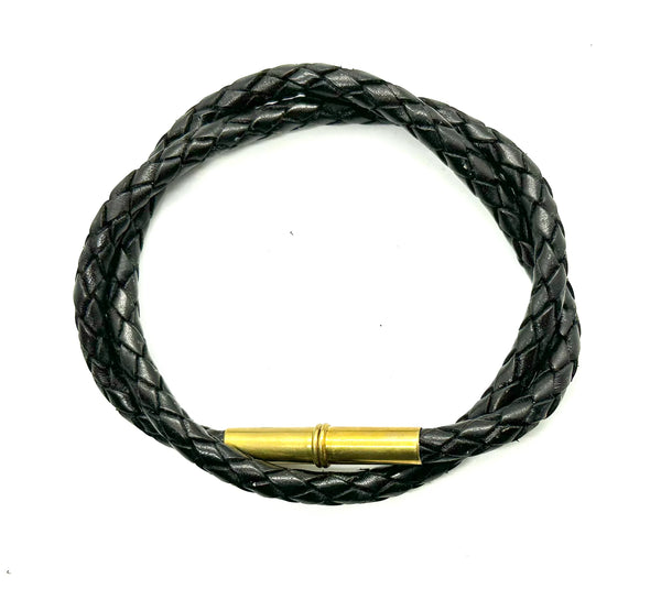 Flint Bolo Bracelet | Leather Braided .22 | Black | Tres Cuervos