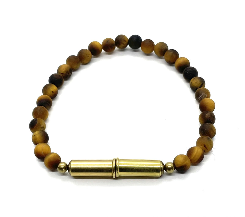 Flint Beaded Single Bracelet | Single-Wrap | .22 Brass | Tiger Eye | Tres Cuervos