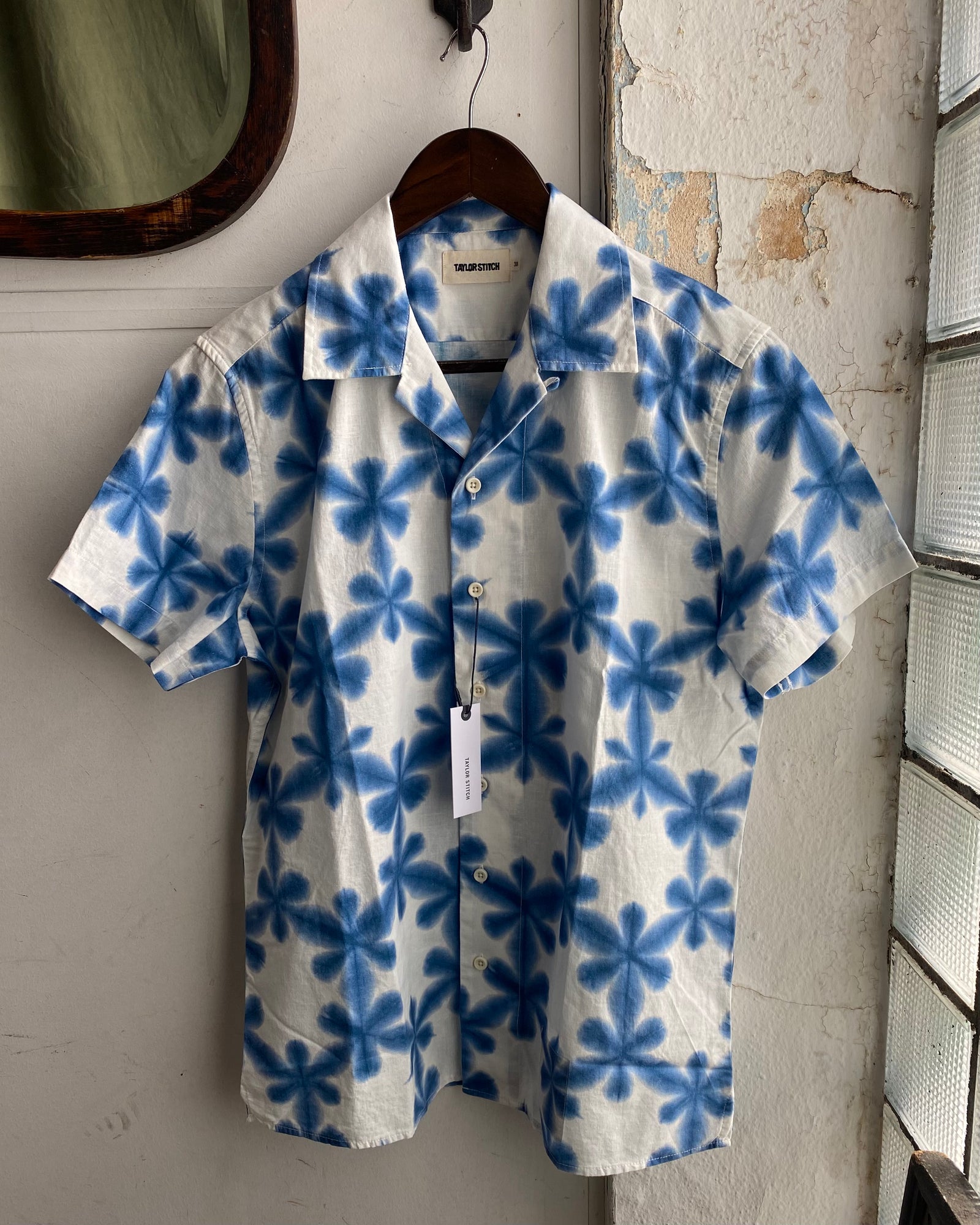 fractal dress shirt Short Sleeve Dress Shirt with Geometric Fractal Print BLUE / MD