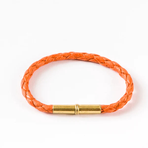 Flint Bracelet | Leather Braided .22 | Orange Single Wrap | Tres Cuervos