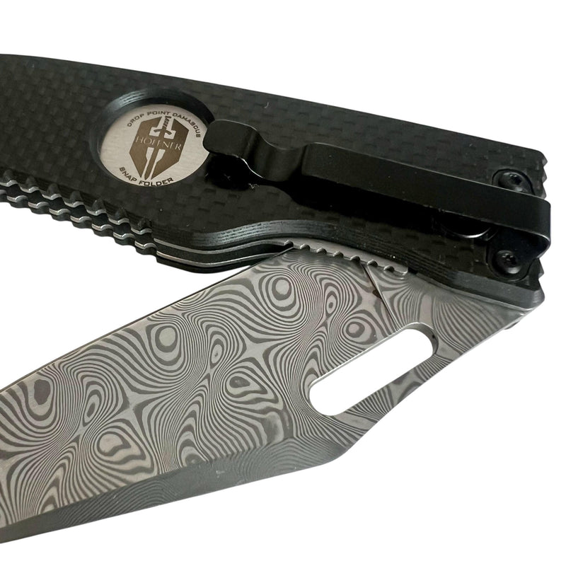Hoffner Folding Snap Knife | Damascus Blade / Carbon Fiber Grip | Hoffner Knives