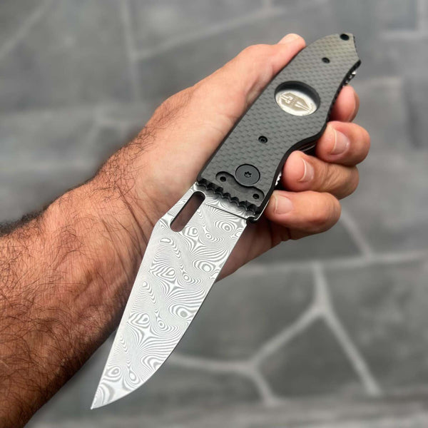 Hoffner Folding Snap Knife | Damascus Blade / Carbon Fiber Grip | Hoffner Knives
