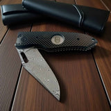 Hoffner Folding Snap Knife | Damascus Blade / Carbon Fiber Grip | Hoffner Knives