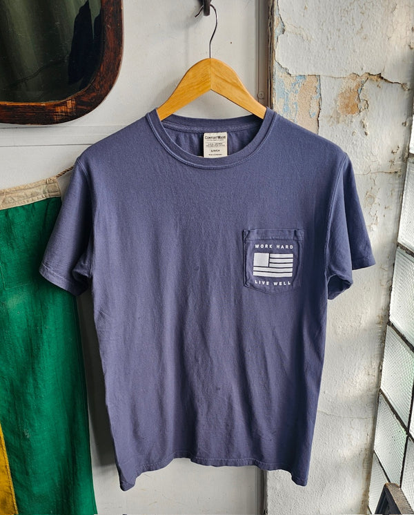 Graphic Pocket Tee | Work Hard Live Well | Denim | Manready Mercantile