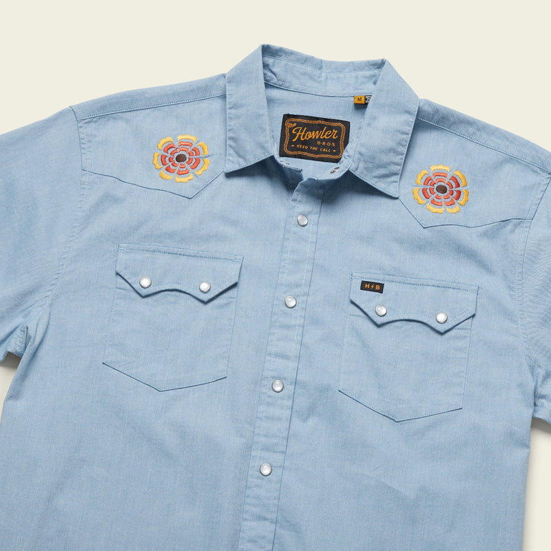 Crosscut Deluxe Shortsleeve Shirt | Beach Blooms Blue Chambray | Howler Bros