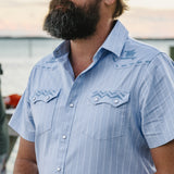 Crosscut Deluxe Shortsleeve Shirt | Surfbird : Sky Oxford Dobby  | Howler Bros