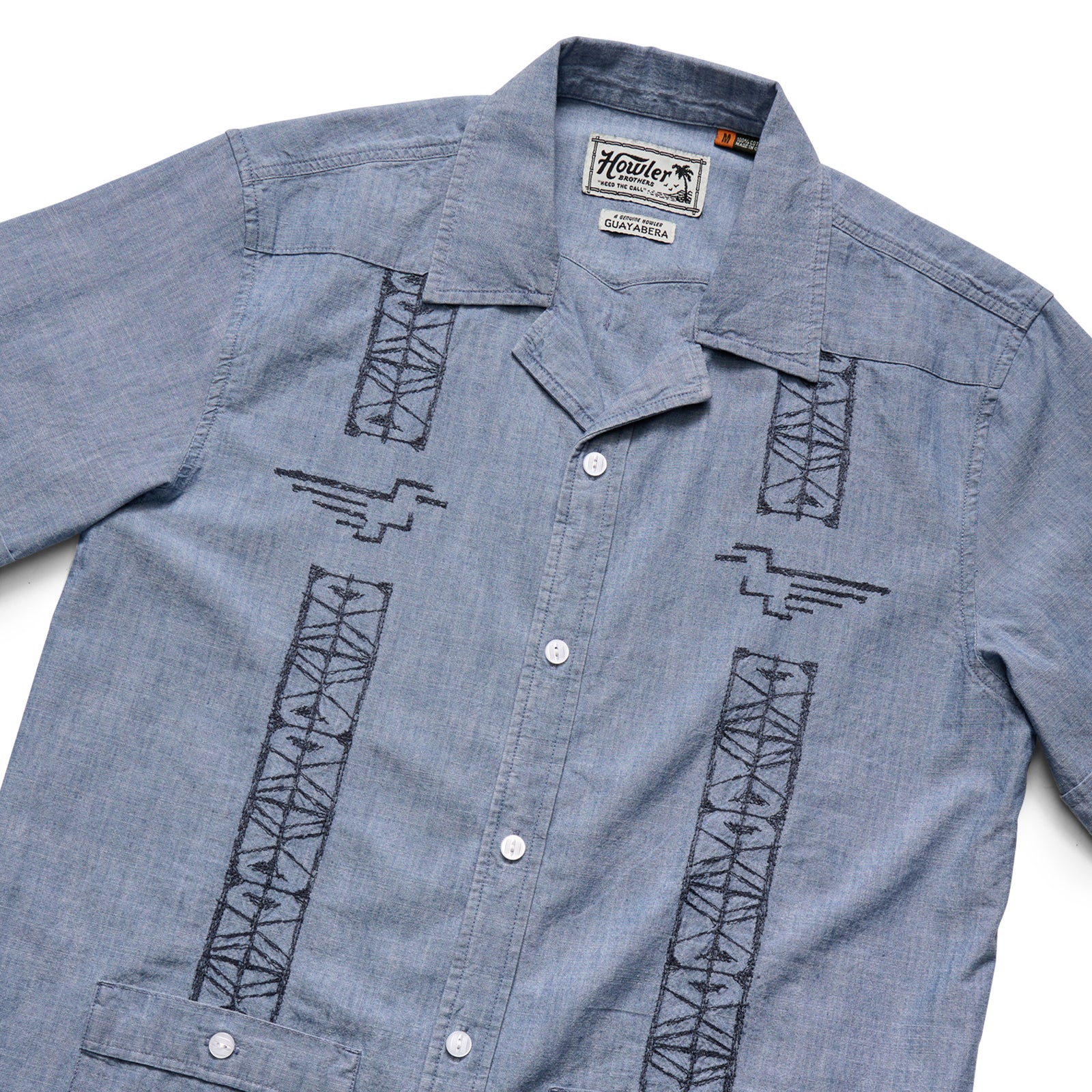 Guayabera Shirt | Pictographs : Washed Indigo Chambray | Howler