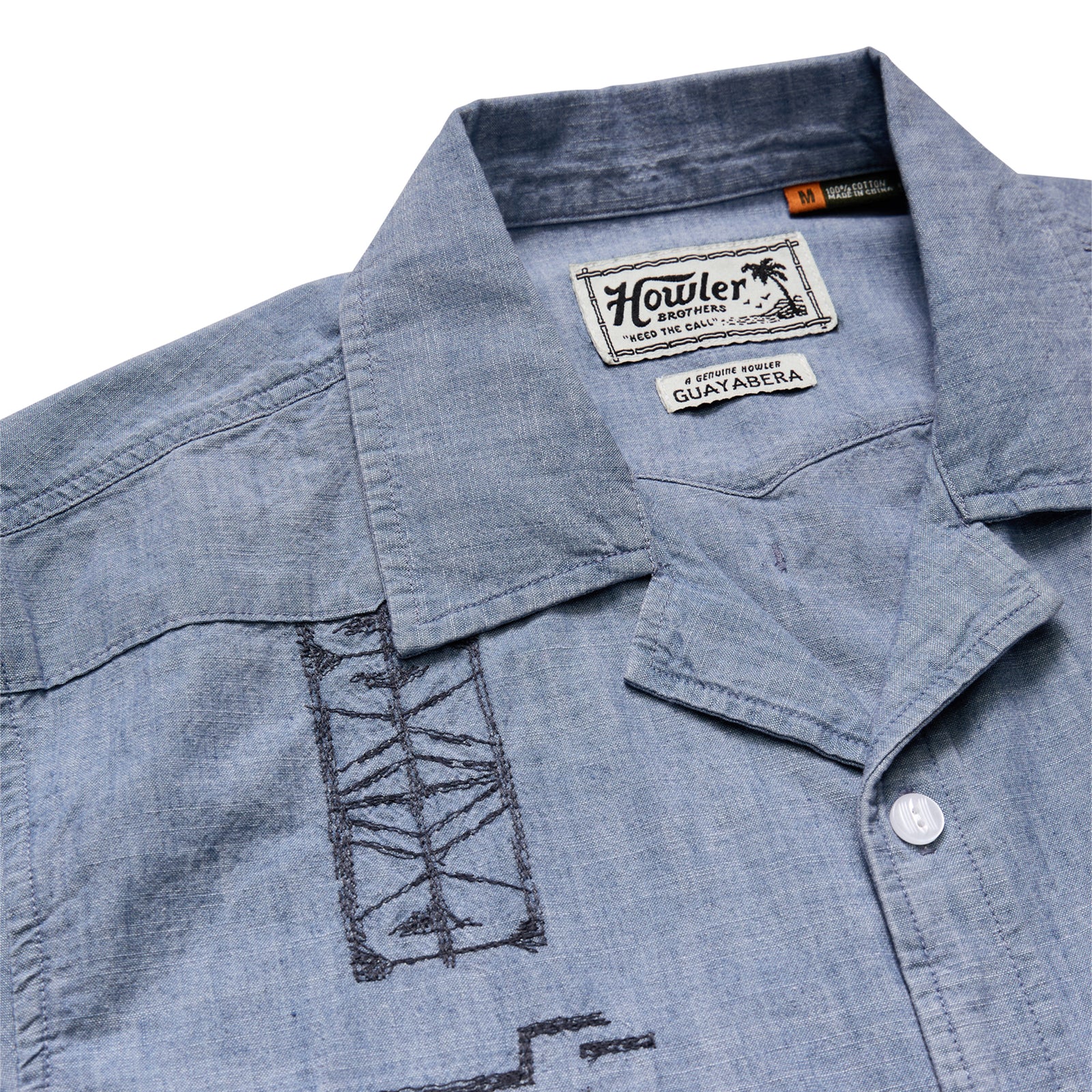 Guayabera Shirt | Pictographs : Washed Indigo Chambray | Howler