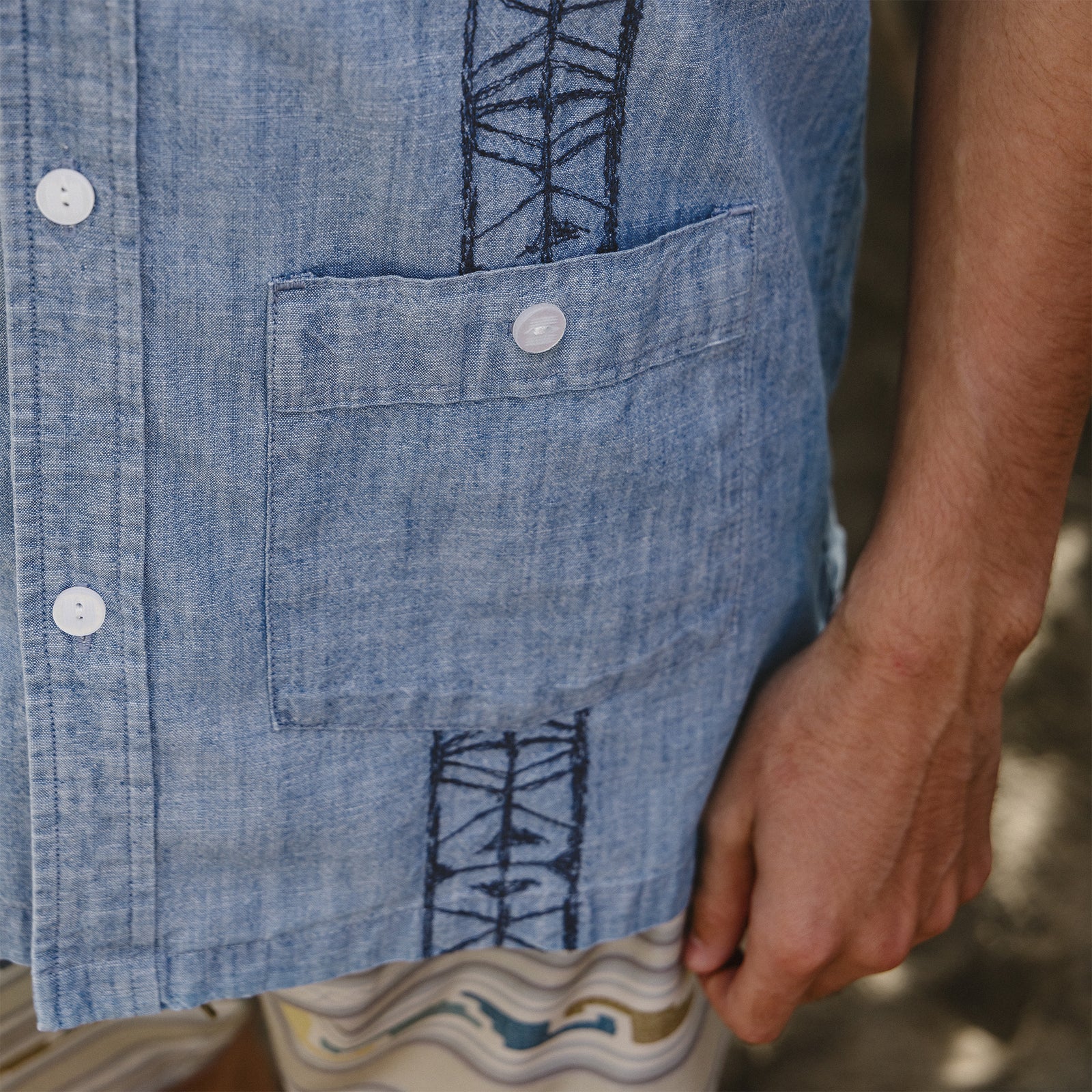 Guayabera Shirt | Pictographs : Washed Indigo Chambray | Howler