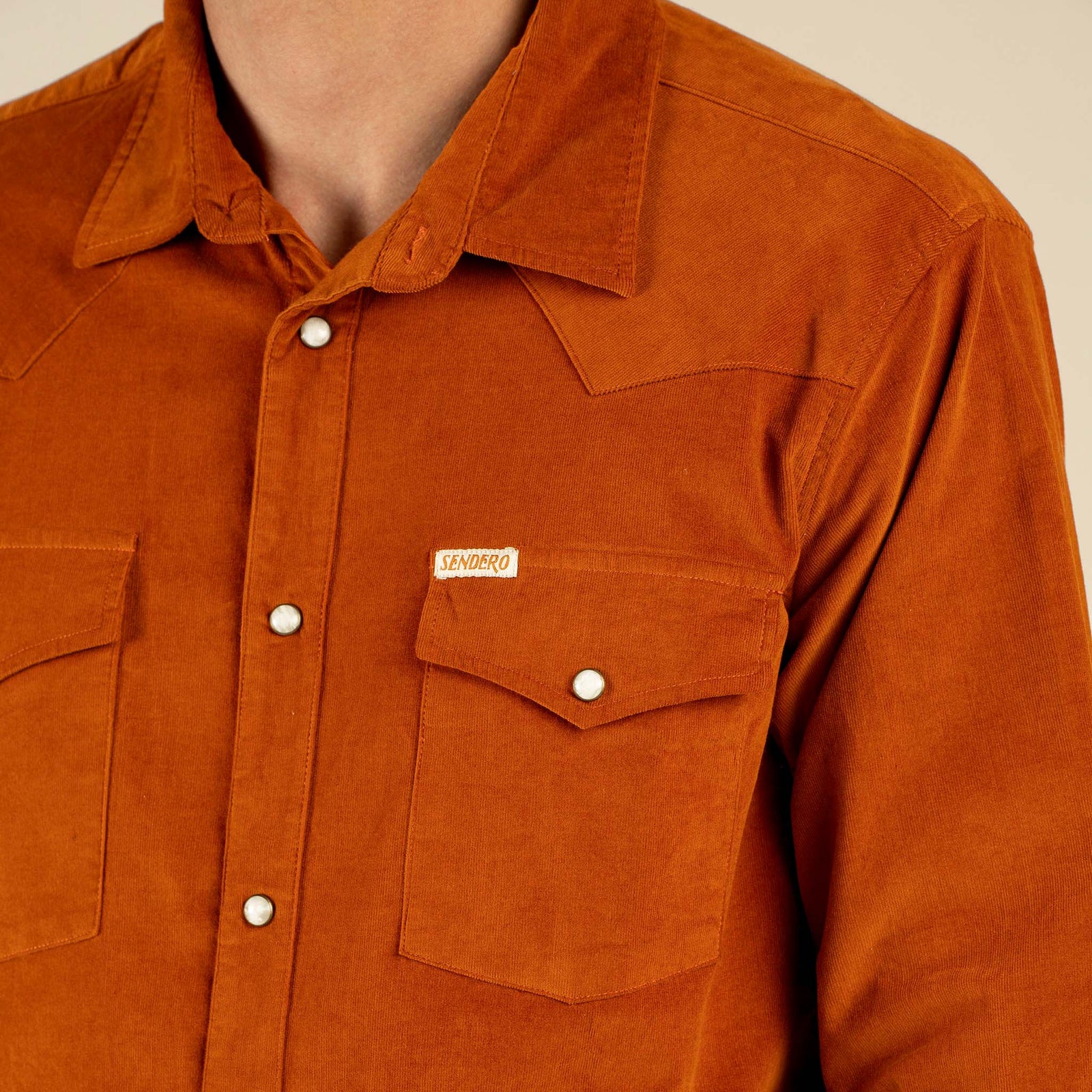 Wyatt Pearl Snap Corduroy Shirt | Burnt Orange | Sendero