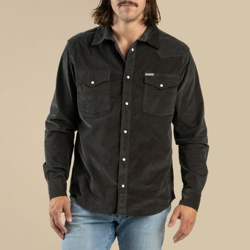 Wyatt Pearl Snap Corduroy Shirt | Charcoal | Sendero Provisions Co