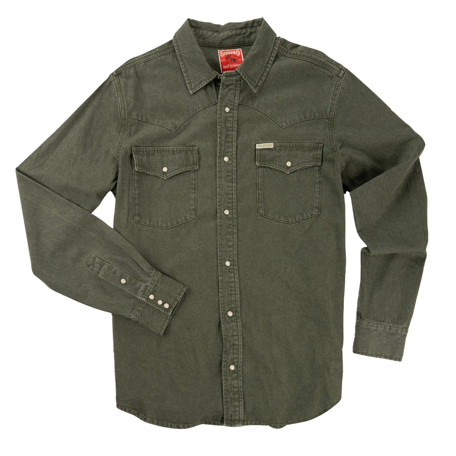 Wyatt Pearl Snap Denim Shirt | Faded Olive | Sendero Provisions Co