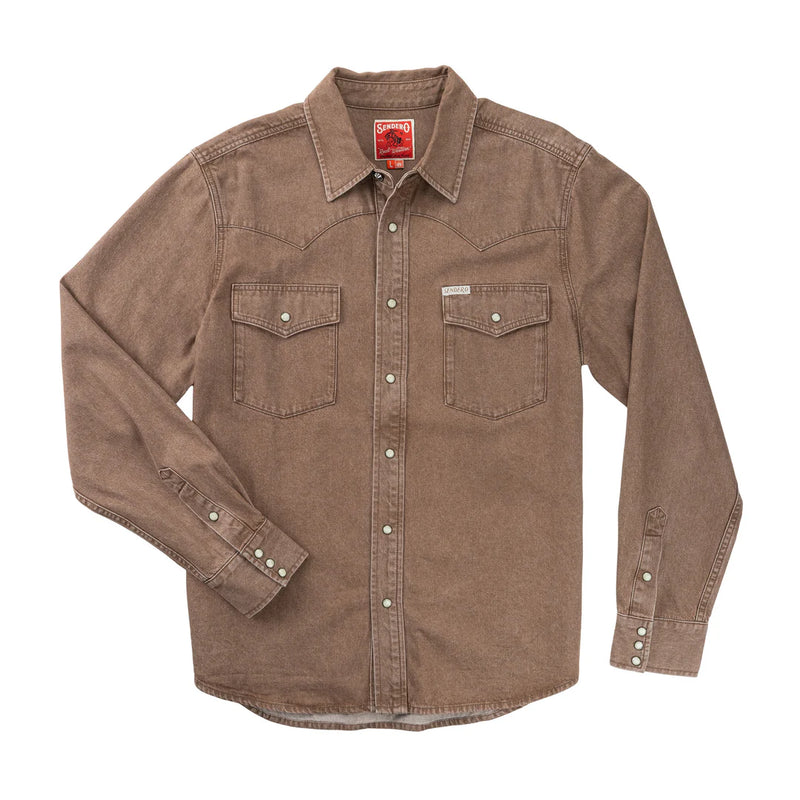 Wyatt Pearl Snap Denim Shirt | Faded Brown | Sendero Provisions Co