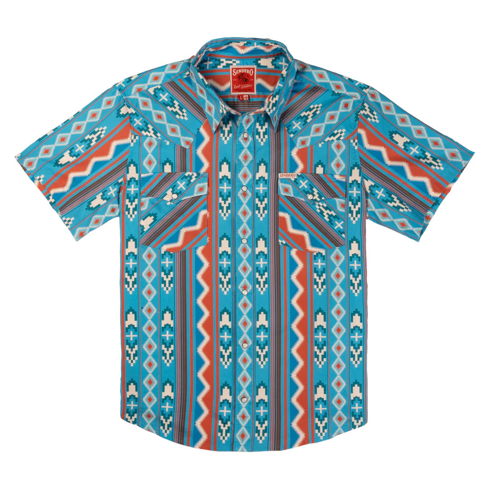 The Wyatt Pearl Snap S/S Solid Shirt | Nogales Stripe Turquiose