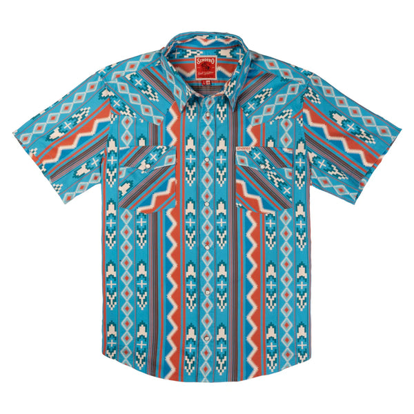 The Wyatt Pearl Snap S/S Solid Shirt | Nogales Stripe Turquiose