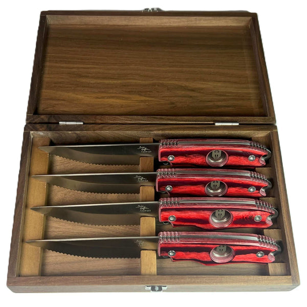 4 pc Steakmaster Steak Knife Set |  Walnut Case | Hoffner