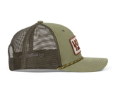 Three Stripes Olive Trucker Hat | Yogi Bins