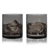 Admiral™ Hand Etched Crystal Rocks Glasses | Smoke | Viski