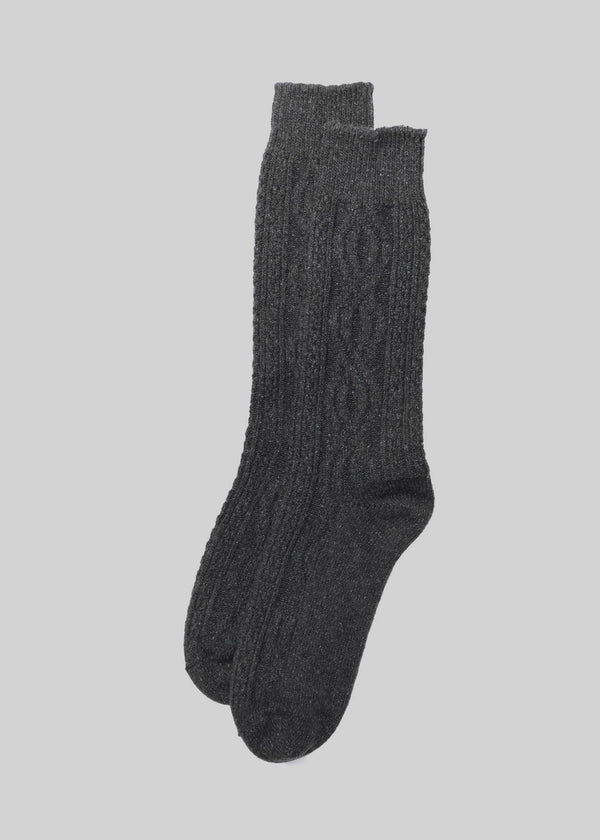 Wool Silk Cable Knit Socks | Charcoal | American Trench