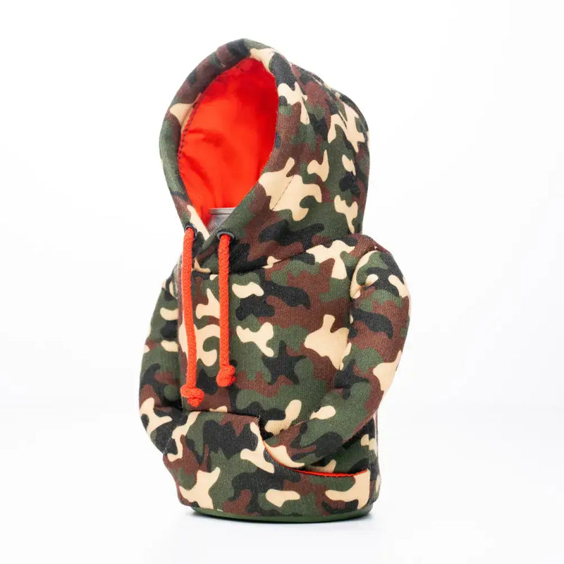 The Hoodie Insulated Can Cooler | Woodsy Camo + Puffin Red | Puffin Drinkwear