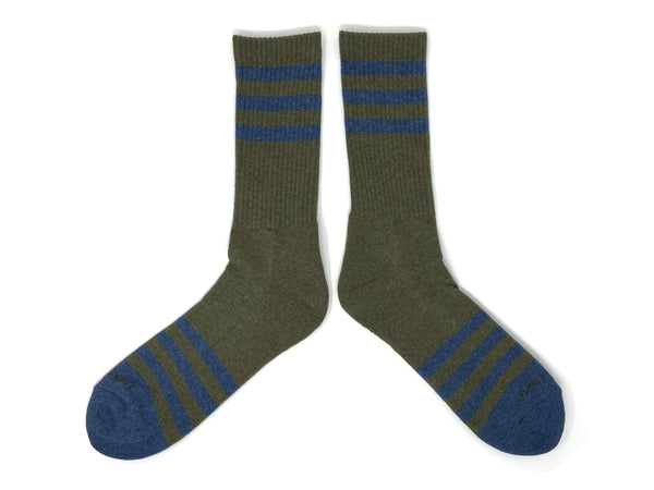 Tread Lightly: Heather Stripes Socks | Navy + Olive | The Ampal Creative