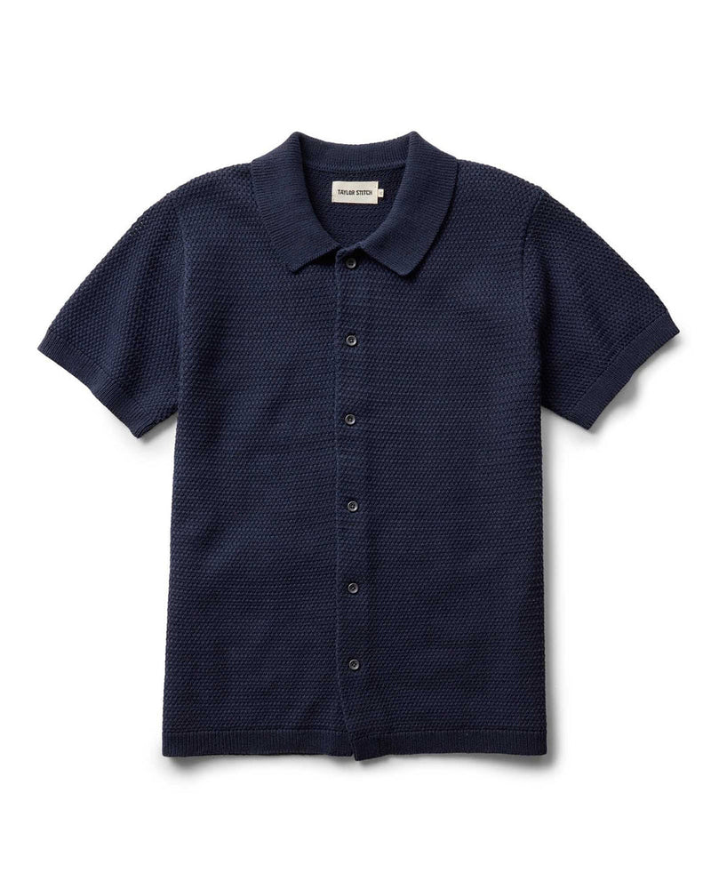 トップス BoTT Button Down Knit Polo (navy) The Button Down Polo | Dark Navy Crochet | Taylor Stitch