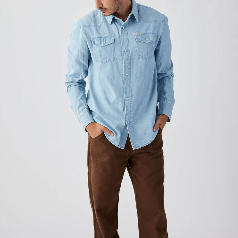 Reagan Pearl Snap | Light Wash Indigo | Seager Co.