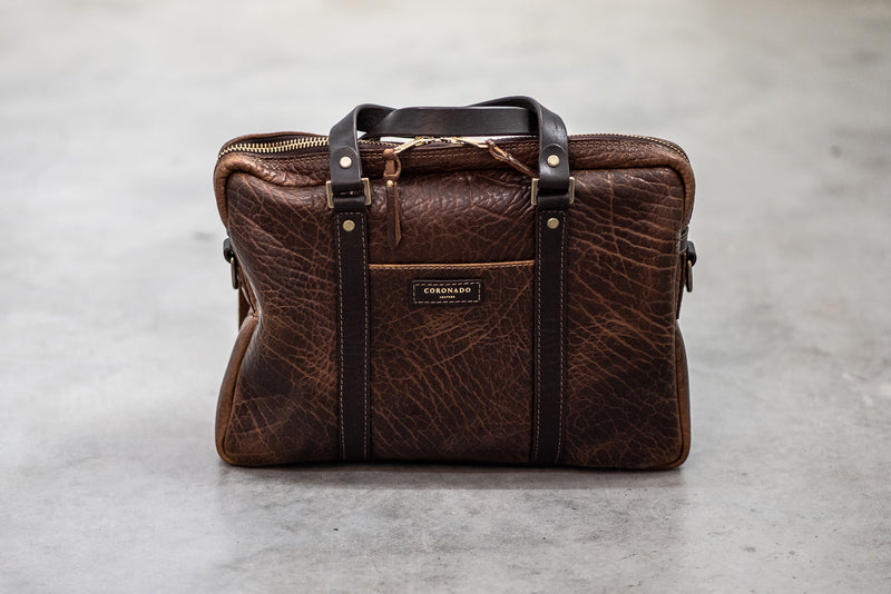 coronado bison leather backpack Bison Slim Briefcase #551 | Walnut