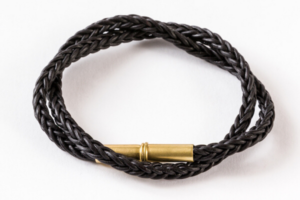Flint Bracelet | Leather Braided .22 | Black Double Wrap | Tres Cuervos