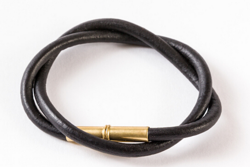 Flint Bracelet | Leather Smooth .22 | Black Double Wrap | Tres Cuervos